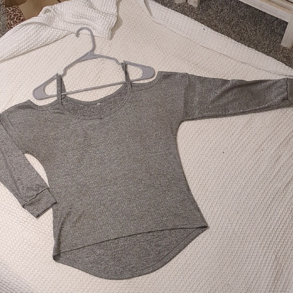 Gray Cold Shoulder Top